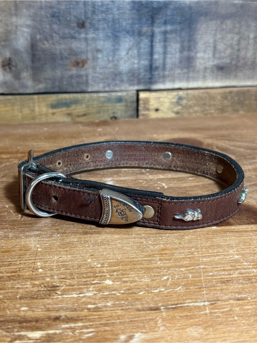 Woof Wear Studded Leather Dog Collar Mouse Design Vtg 97